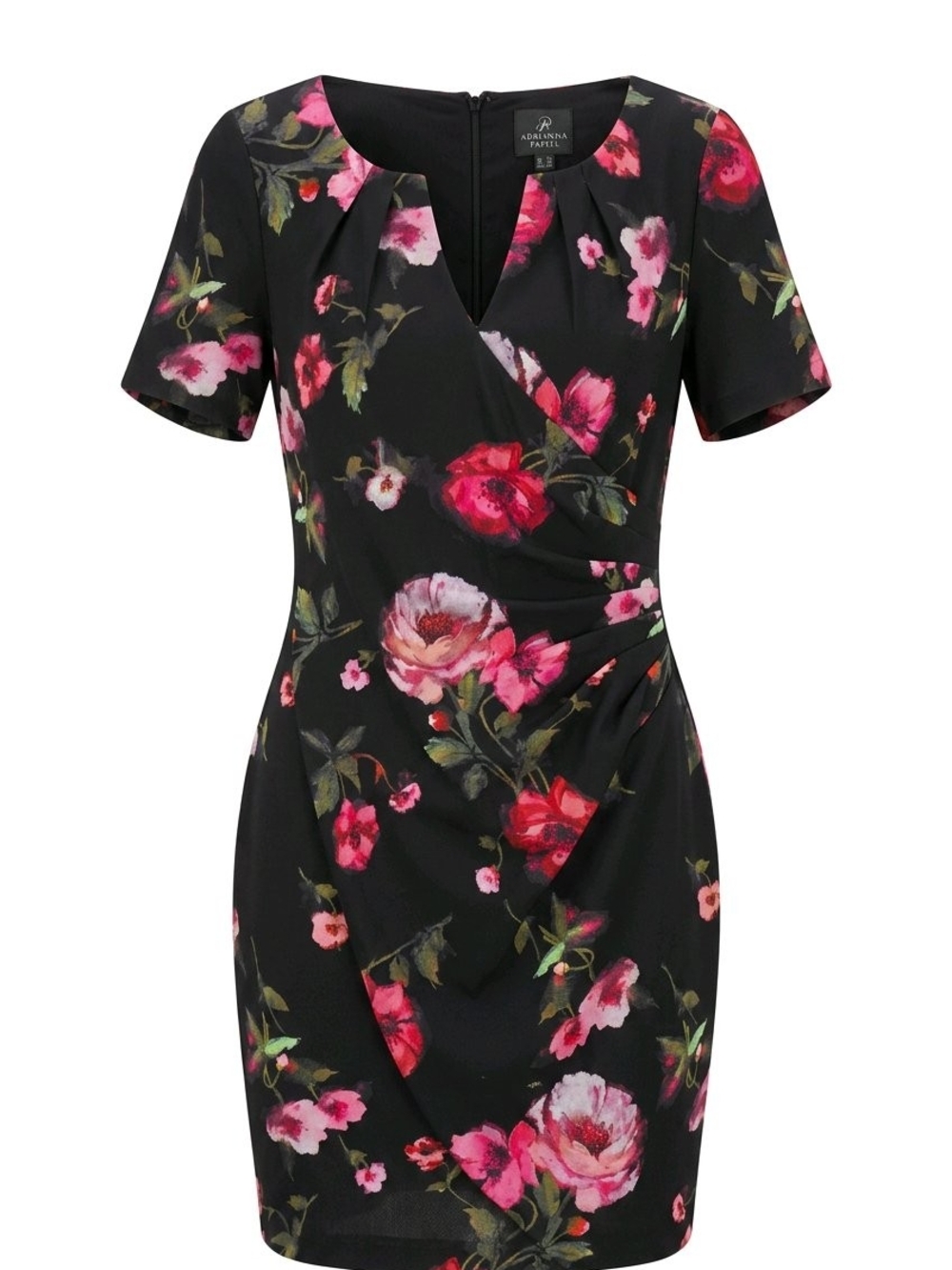 Adrianna Papell Black Floral Wrap-Style Mini Dress